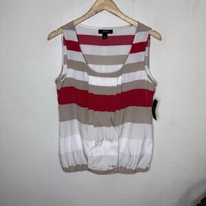 Alfani Beige Red Stripe Tank Top Women's 10 Urban Voyage Blouse Scoop Neck White